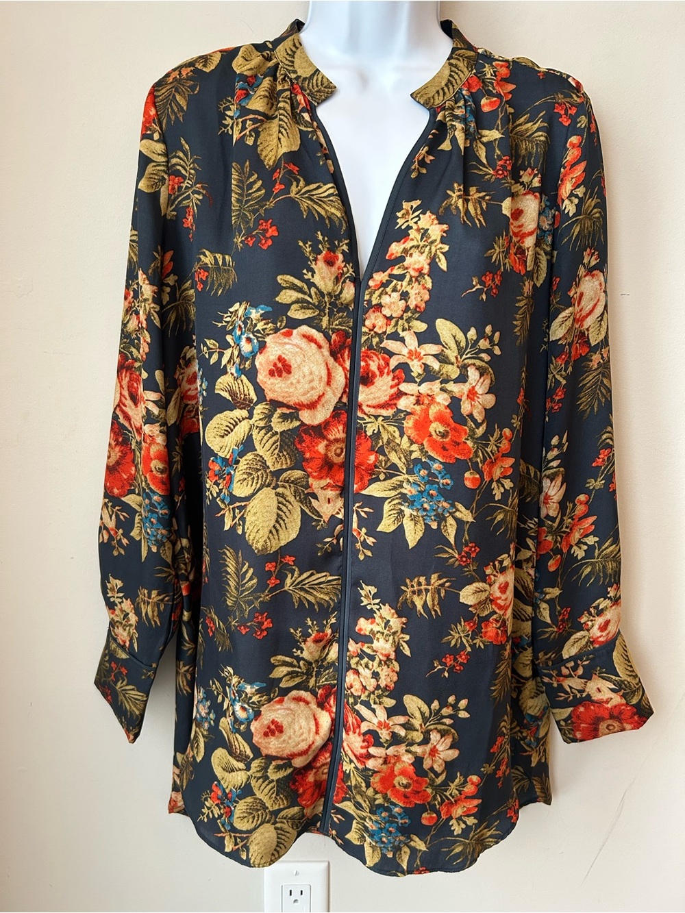 H&M Floral Tunic Blouse Size 8 Dark Academia Cottagecore Dark Romantic Boho Chic